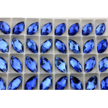 9X18mm Capri Blue Dz-3066 Navette Stone Sew on Rhinestone with 2 Holes